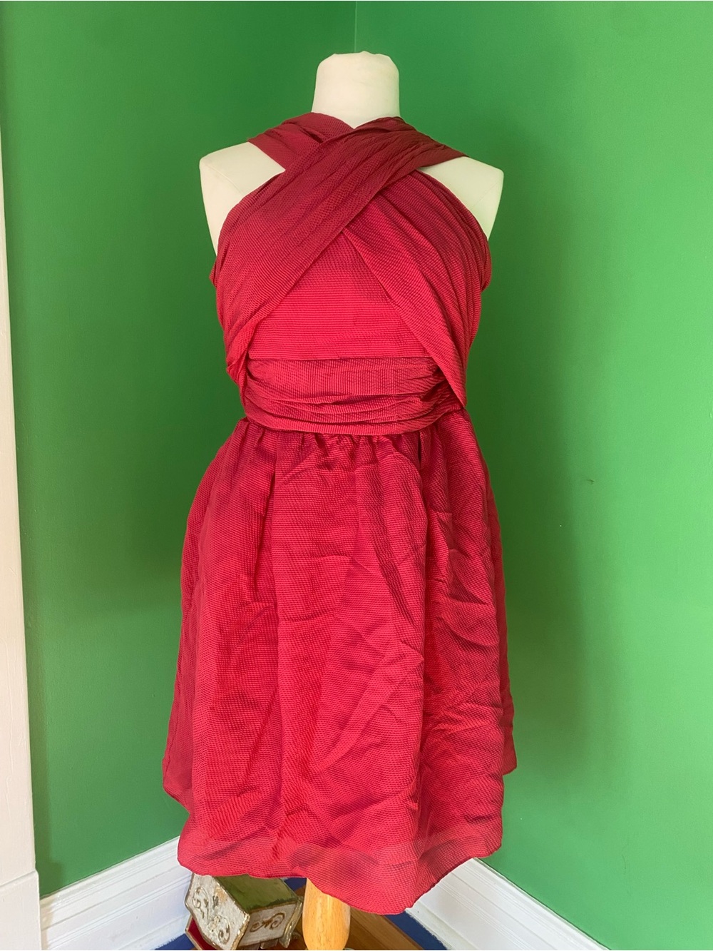 Carven silk blend red burgundy Sleeveless Cross-Front Cocktail mini Dress